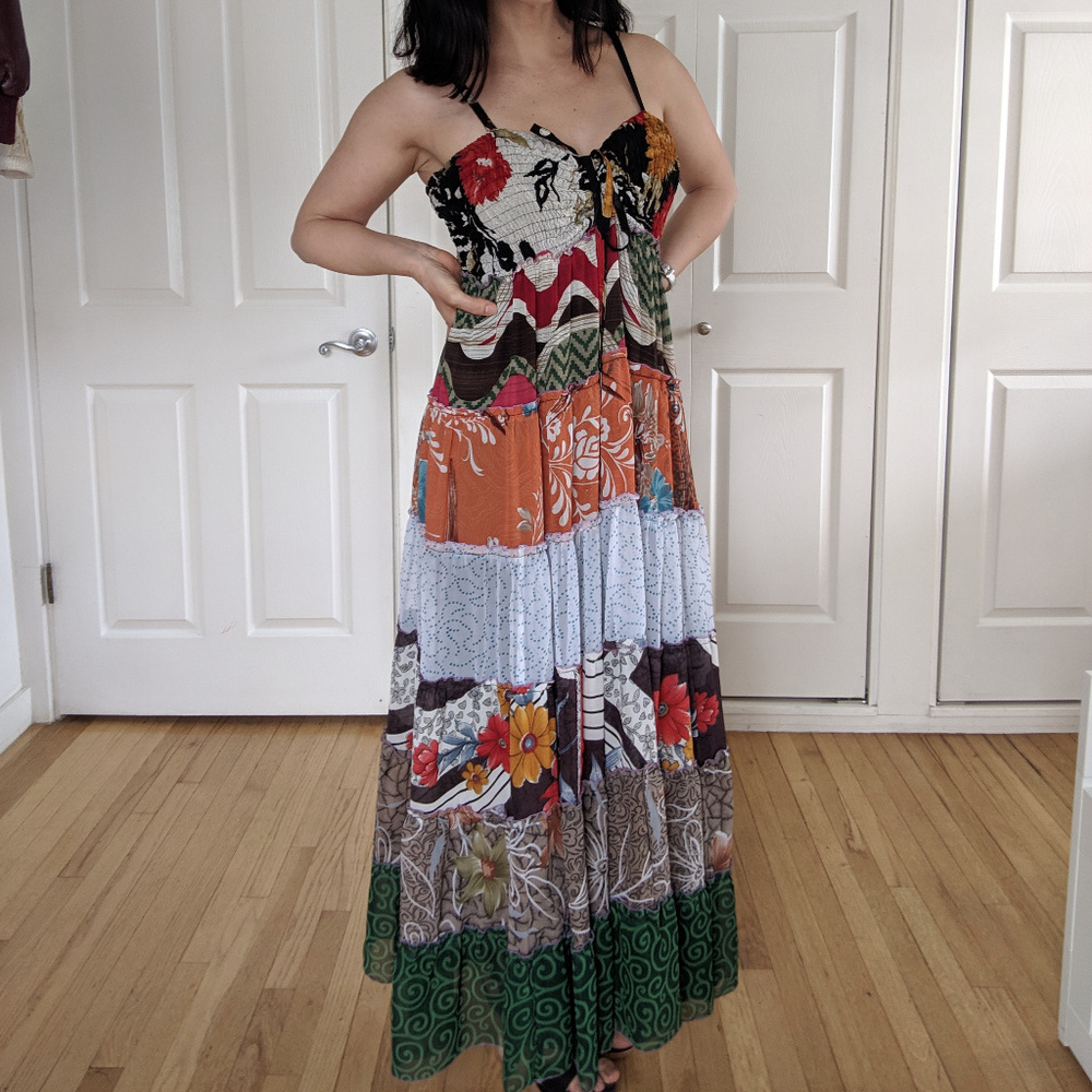 Patchwork, Spaghetti Straps, Elastic, Maxi Dress - image 4